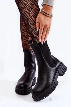 Buty Sergio Leone Botki Zimowe Damskie|Botki Płaskie*Skórzane Damskie Botki Na Platformie Czarne Bente