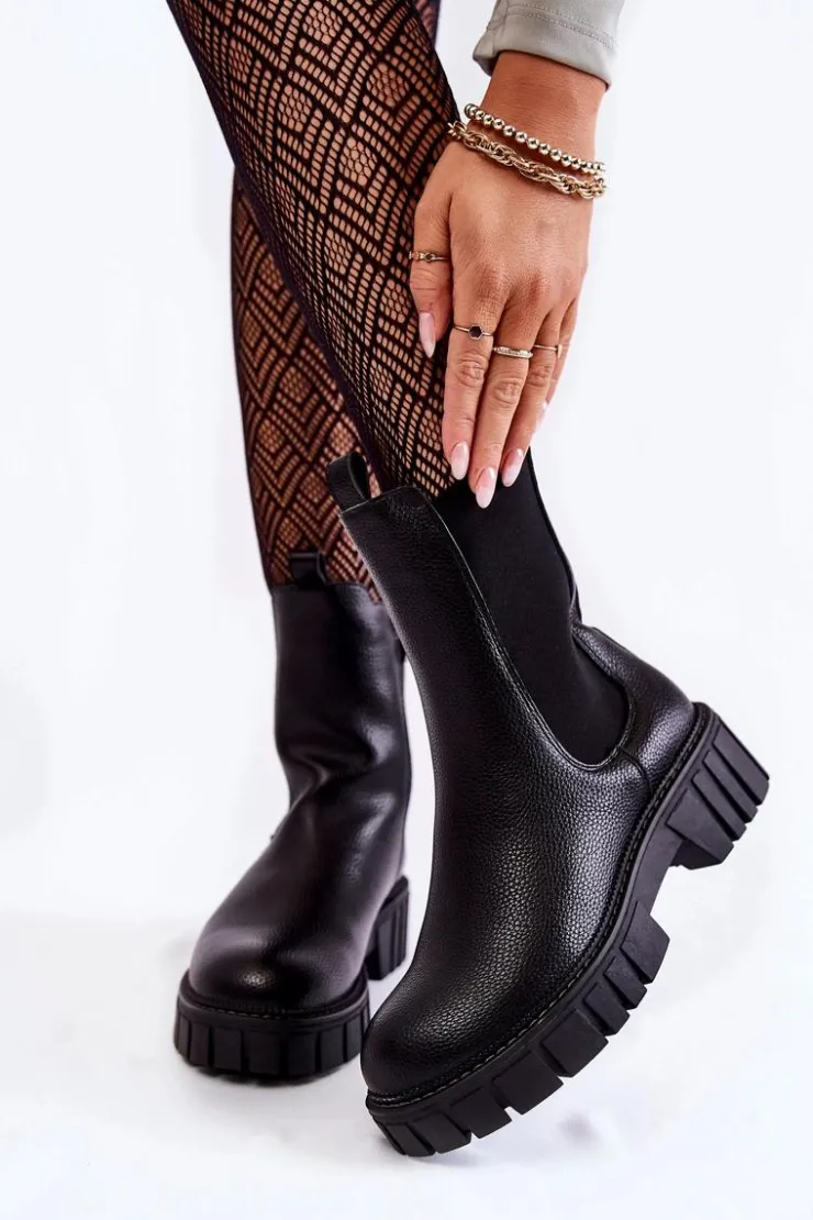 Buty Sergio Leone Botki Zimowe Damskie|Botki Płaskie*Skórzane Damskie Botki Na Platformie Czarne Bente