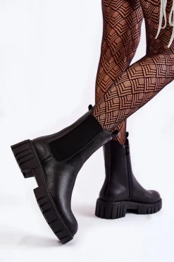 Buty Sergio Leone Botki Zimowe Damskie|Botki Płaskie*Skórzane Damskie Botki Na Platformie Czarne Bente