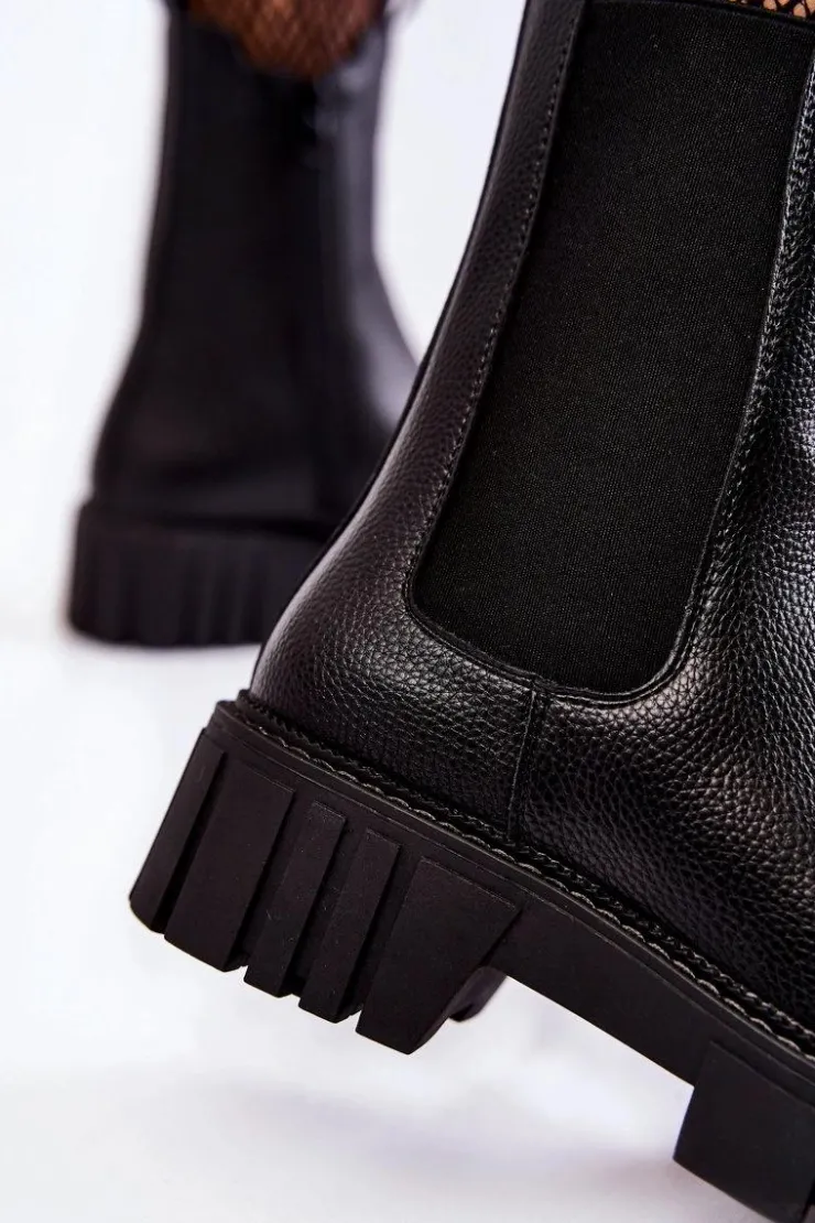 Buty Sergio Leone Botki Zimowe Damskie|Botki Płaskie*Skórzane Damskie Botki Na Platformie Czarne Bente