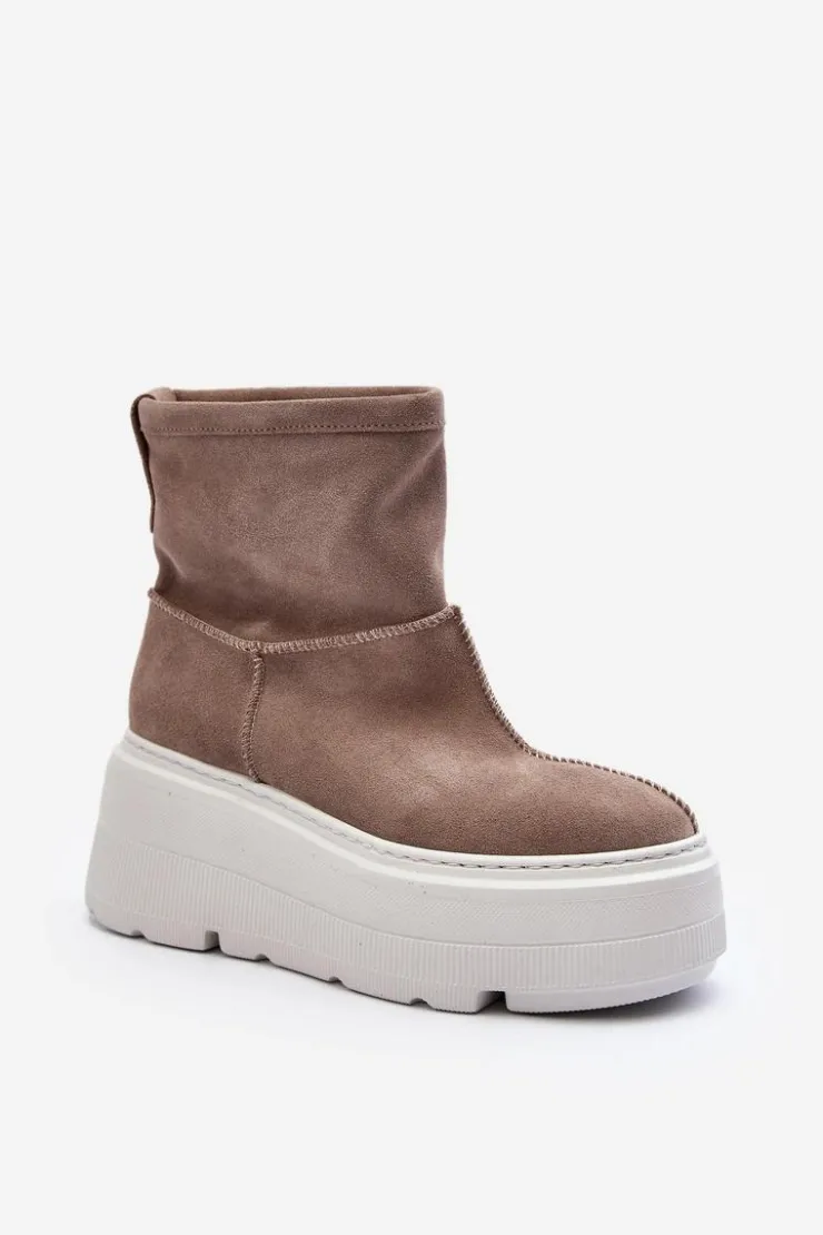 Damskie Zazoo Skórzane Damskie Botki Na Masywnej Podeszwie Beżowe 3424