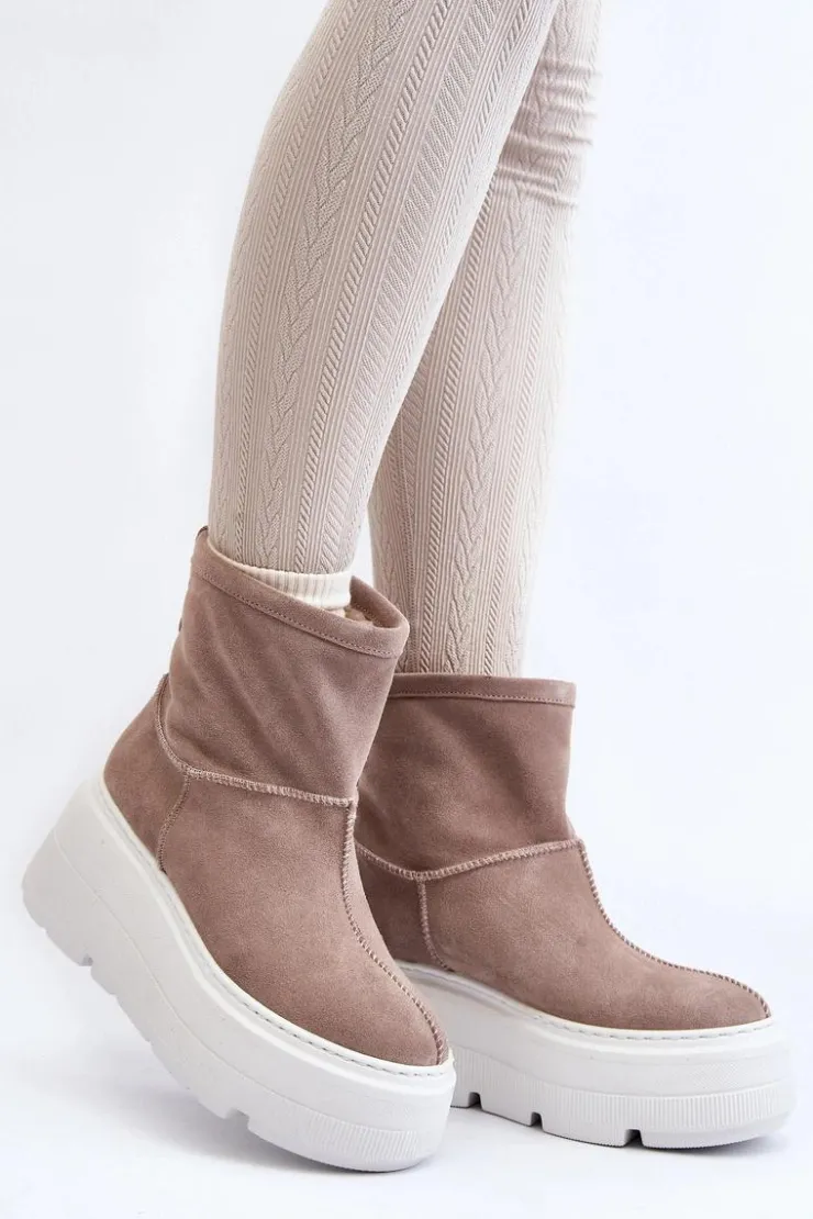 Damskie Zazoo Skórzane Damskie Botki Na Masywnej Podeszwie Beżowe 3424