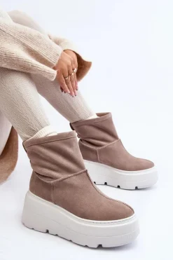 Damskie Zazoo Skórzane Damskie Botki Na Masywnej Podeszwie Beżowe 3424