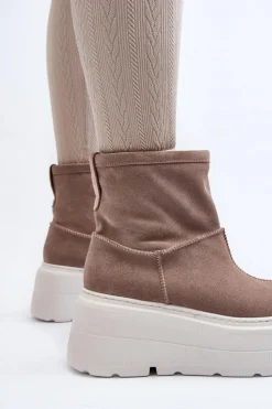 Damskie Zazoo Skórzane Damskie Botki Na Masywnej Podeszwie Beżowe 3424