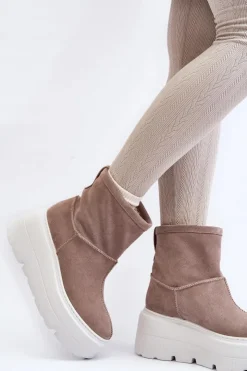 Damskie Zazoo Skórzane Damskie Botki Na Masywnej Podeszwie Beżowe 3424