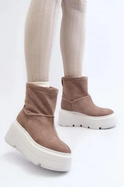 Damskie Zazoo Skórzane Damskie Botki Na Masywnej Podeszwie Beżowe 3424