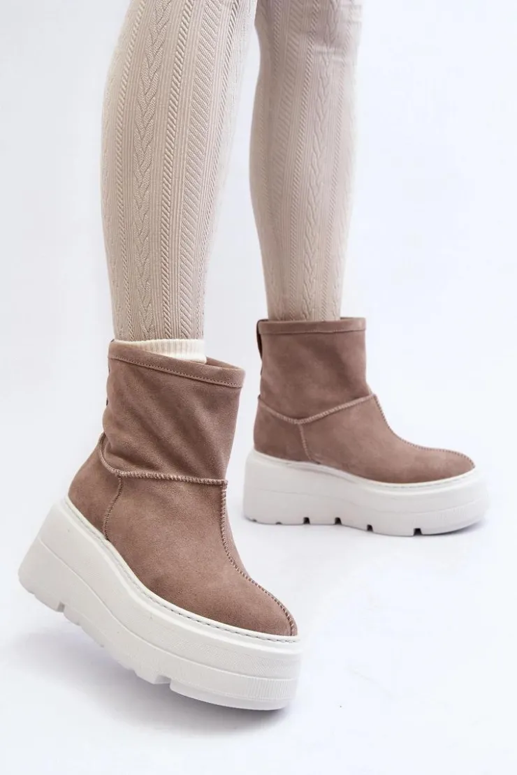 Damskie Zazoo Skórzane Damskie Botki Na Masywnej Podeszwie Beżowe 3424