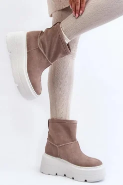 Damskie Zazoo Skórzane Damskie Botki Na Masywnej Podeszwie Beżowe 3424