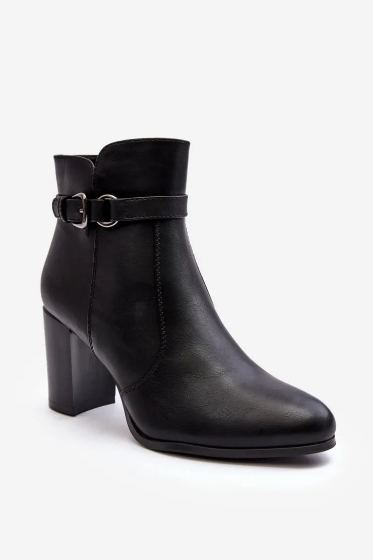 Best Buty Sergio Leone Skórzane Damskie Botki Na Słupku Z Klamrą Czarne Lasima