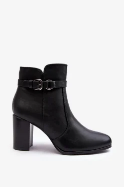 Best Buty Sergio Leone Skórzane Damskie Botki Na Słupku Z Klamrą Czarne Lasima