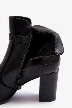 Best Buty Sergio Leone Skórzane Damskie Botki Na Słupku Z Klamrą Czarne Lasima