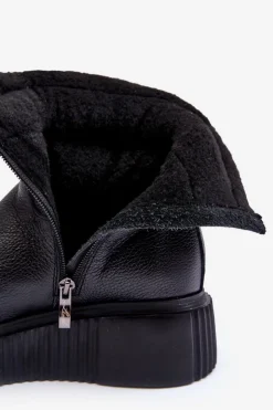 Damskie Boto Skórzane Damskie Botki Na Platformie Czarne Lemar Suam