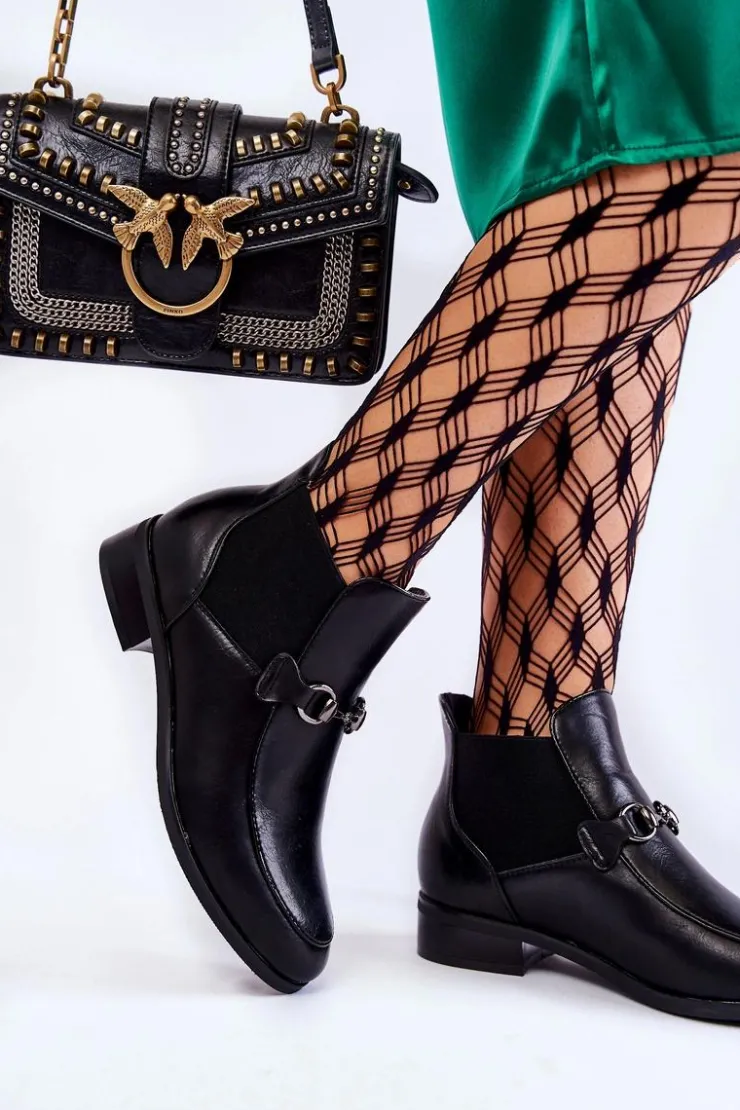 Buty damskie Vinceza Czarne Botki|Botki Płaskie*Skórzane Damskie Botki Płaskie Czarne Elin