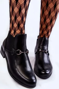 Buty damskie Vinceza Czarne Botki|Botki Płaskie*Skórzane Damskie Botki Płaskie Czarne Elin