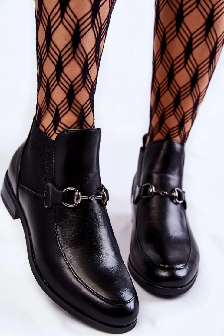 Buty damskie Vinceza Czarne Botki|Botki Płaskie*Skórzane Damskie Botki Płaskie Czarne Elin