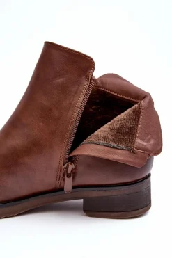 Hot Evento Skórzane Damskie Botki Płaskie Brązowe Vasica