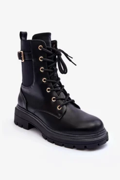 Best Boto Skórzane Damskie Botki Workery Czarne Chrezy