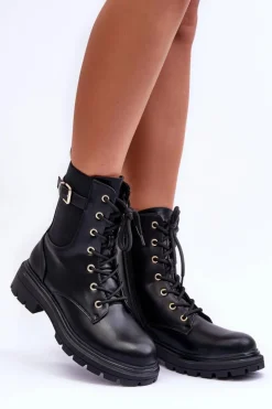 Best Boto Skórzane Damskie Botki Workery Czarne Chrezy