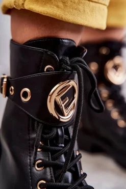 Boto Skórzane Damskie Botki Z Ćwiekami Czarne Leticia