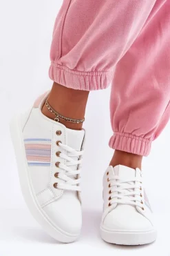 Hot Boto Skórzane Damskie Buty Sportowe Biało-Różowe Rilee