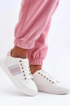 Hot Boto Skórzane Damskie Buty Sportowe Biało-Różowe Rilee