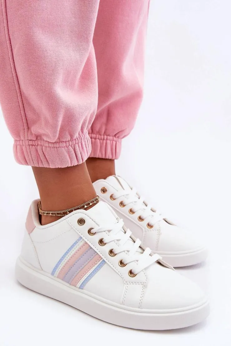 Hot Boto Skórzane Damskie Buty Sportowe Biało-Różowe Rilee