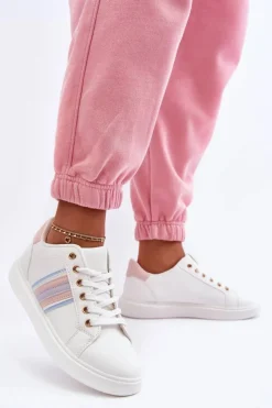 Hot Boto Skórzane Damskie Buty Sportowe Biało-Różowe Rilee