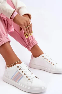 Hot Boto Skórzane Damskie Buty Sportowe Biało-Różowe Rilee