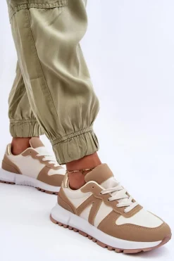 Outlet Boto Skórzane Damskie Buty Sportowe Brązowo-Beżowe Kabama