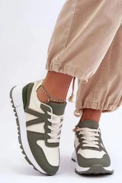 Damskie Boto Skórzane Damskie Buty Sportowe Zielono-Beżowe Kabama