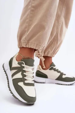 Damskie Boto Skórzane Damskie Buty Sportowe Zielono-Beżowe Kabama