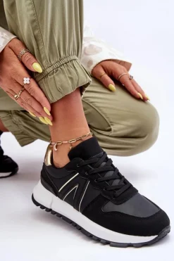 Discount Boto Skórzane Damskie Buty Sportowe Czarne Kabama