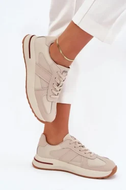 Discount Daniel Lopez Just Dare Skórzane Damskie Buty Sportowe Sneakersy SS2D4043 Beżowe Beżowy