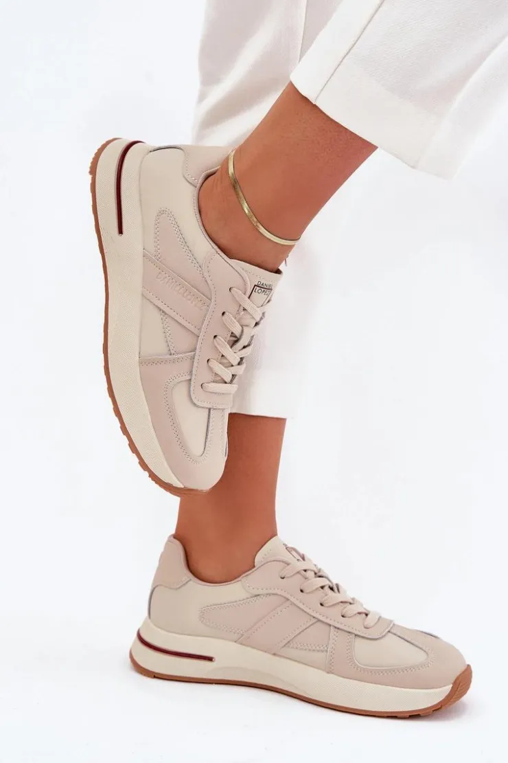 Discount Daniel Lopez Just Dare Skórzane Damskie Buty Sportowe Sneakersy SS2D4043 Beżowe Beżowy