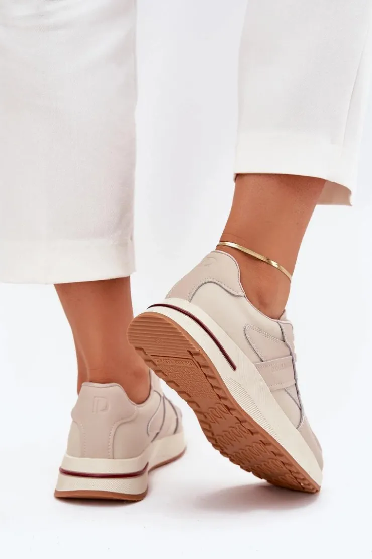 Discount Daniel Lopez Just Dare Skórzane Damskie Buty Sportowe Sneakersy SS2D4043 Beżowe Beżowy