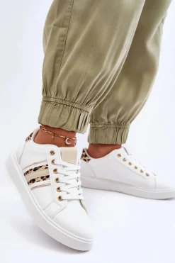 Best Boto Skórzane Damskie Buty Sportowe Zwierzęcy Wzór Białe Rilee