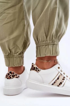 Best Boto Skórzane Damskie Buty Sportowe Zwierzęcy Wzór Białe Rilee