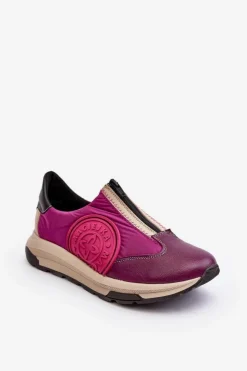 Maciejka Buty Sportowe Na Platformie*Skórzane Damskie Buty Sportowe 06296-15 Fuksja