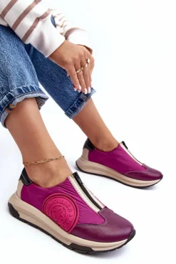 Maciejka Buty Sportowe Na Platformie*Skórzane Damskie Buty Sportowe 06296-15 Fuksja