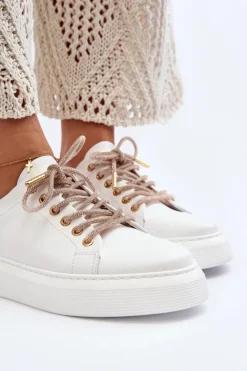 Damskie CheBello Skórzane Damskie Buty Sportowe 4362 Białe