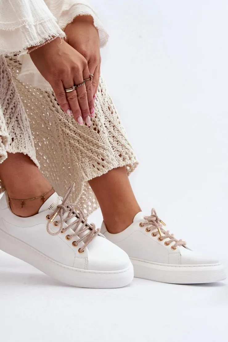 Damskie CheBello Skórzane Damskie Buty Sportowe 4362 Białe