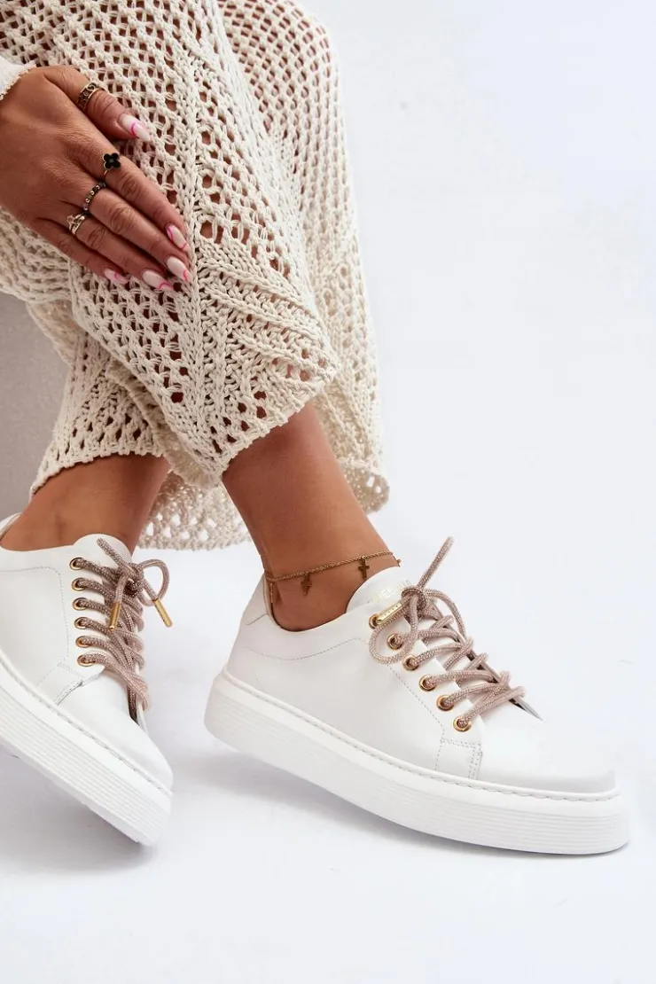 Damskie CheBello Skórzane Damskie Buty Sportowe 4362 Białe