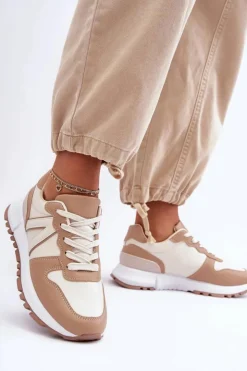 Boto Sneakersy Damskie*Skórzane Damskie Buty Sportowe Beżowe Kabama