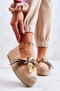 Boto Czarne Espadryle*Skórzane Damskie Espadryle Z Łańcuchem Beżowe Fancy