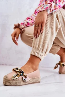 Boto Czarne Espadryle*Skórzane Damskie Espadryle Z Łańcuchem Beżowe Fancy