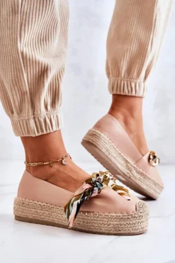 Boto Czarne Espadryle*Skórzane Damskie Espadryle Z Łańcuchem Beżowe Fancy