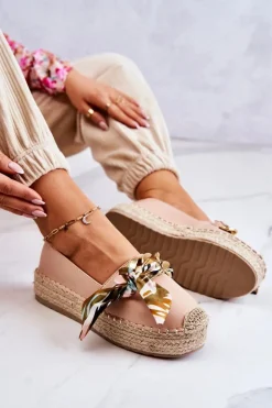 Boto Czarne Espadryle*Skórzane Damskie Espadryle Z Łańcuchem Beżowe Fancy