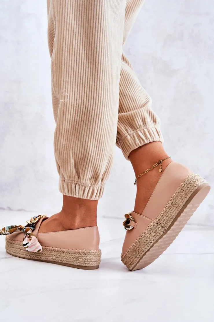 Boto Czarne Espadryle*Skórzane Damskie Espadryle Z Łańcuchem Beżowe Fancy