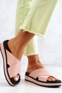 Big Star Shoes Klapki Damskie Big Star|Klapki Damskie Klasyczne*Skórzane Damskie Klapki Big Star JJ274722 Różowe