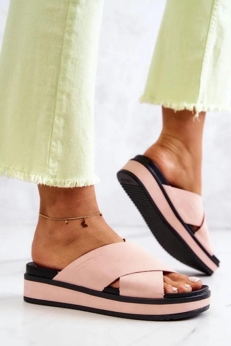 Big Star Shoes Klapki Damskie Big Star|Klapki Damskie Klasyczne*Skórzane Damskie Klapki Big Star JJ274722 Różowe